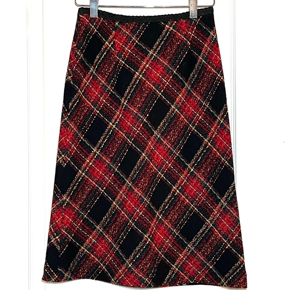 Charming Point NWT Red Plaid Wool Blend Knee Length Skirt Size S Dark Academia
